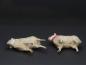 Preview: 2 tiny German sheep, putz wooly, wood legs, compo body ~ 1920