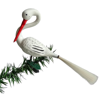 Glasornament,  Storch / Vogel auf Zwicker, ~ 1930