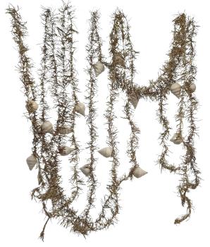 3 gold colored tinsel garlands with spun cotton icicles,  ca. 420 cm - ca. 1930