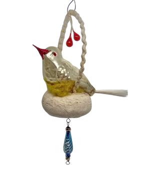 Glasornament,  Vogel im Nest aus Watte, ~ 1930