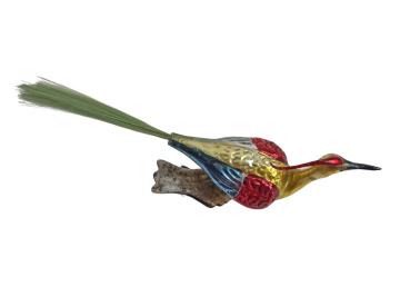 Glasornament,  Pfau / Vogel auf Zwicker, ~ 1930