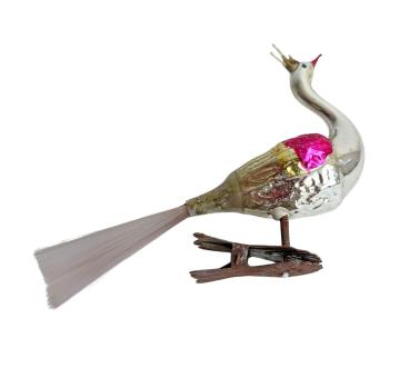 Glasornament,  Pfau / Vogel auf Zwicker, ~ 1930