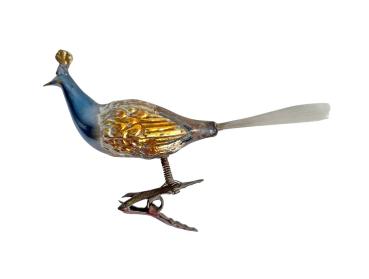 Glasornament,  Pfau / Vogel auf Zwicker, ~ 1930