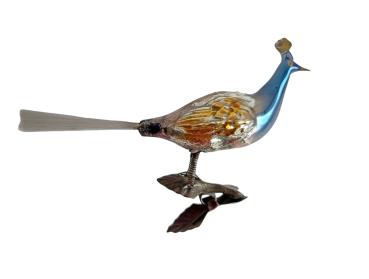 Glasornament,  Pfau / Vogel auf Zwicker, ~ 1930