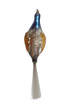 Glasornament,  Pfau / Vogel auf Zwicker, ~ 1930