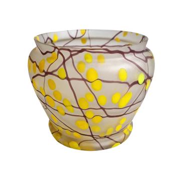 Art deco Glasvase mit gelben und braunen Einschmelzungen