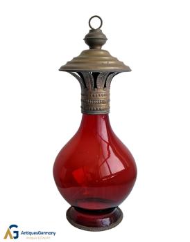 Biedermeier Lantern, blown red glass, ~ 1850