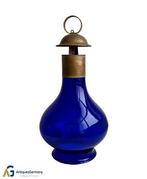 Biedermeier Lantern, blown blue glass, ~ 1850