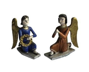 Pair of nativity angels / 12 cm - carved wood, 19th century