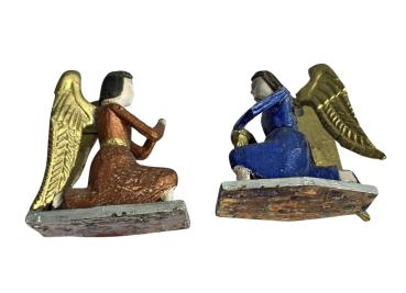 Pair of nativity angels / 12 cm - carved wood, 19th century