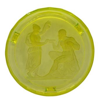 Uranium glass platter, ca. 1930, Curt Schlevogt Gablonz / Heinrich Hoffmann