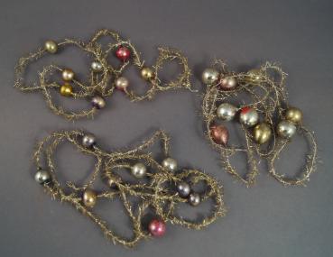 3 gold-colored Tinsel Garlands with glass Beads, ca. 420 cm