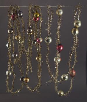 3 gold-colored Tinsel Garlands with glass Beads, ca. 420 cm