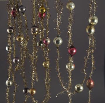 3 gold-colored Tinsel Garlands with glass Beads, ca. 420 cm