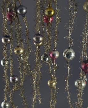 3 gold-colored Tinsel Garlands with glass Beads, ca. 420 cm