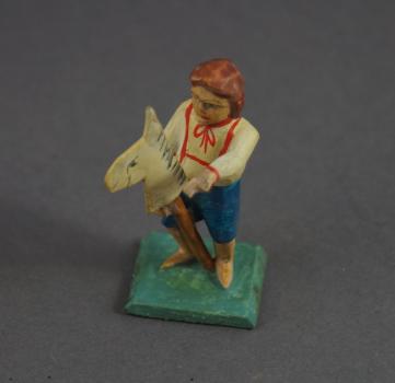 Grulich nativity figure - "Boy with Stick Horse" (7 cm)