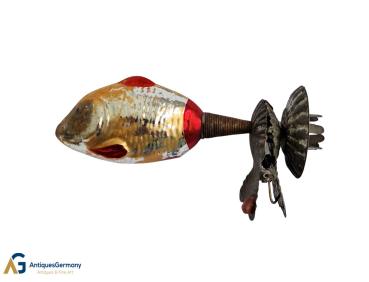 Candle Holder on Clip with  blown glass fish, ~ 1930