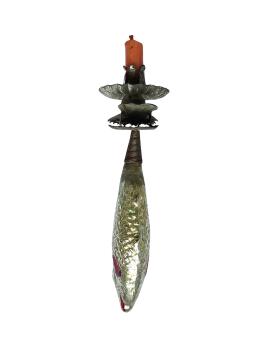 Kerzenhalter mit Glasornament Fisch, ~ 1920