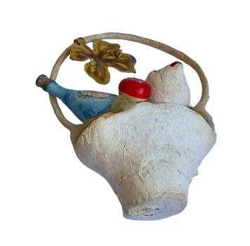 Spun cotton basket with Pig, Mushrooms and Champagne, ca. 1920