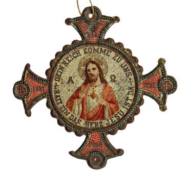 Heart of Jesus pendant made of metal, ~ 1880/1890