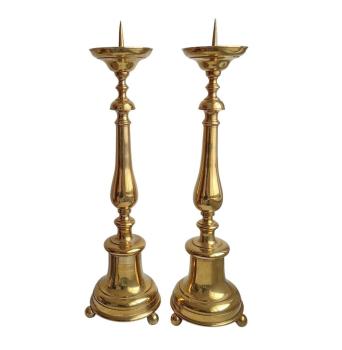 Paar Altarleuchter, Kerzenleuchter / Messing vergoldet ~ 1900