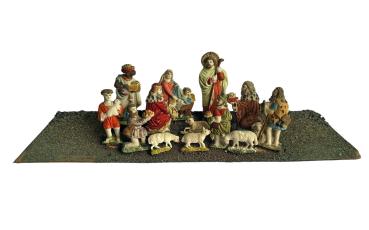 Nativity scene with 13 tragant figures and animals, ~ 1880