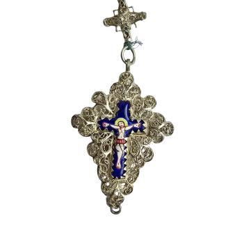 Rosary filigree made of silver 800 / cross with enamel, 19th century