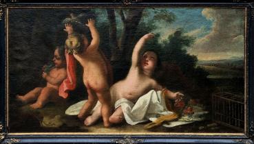 Playing putti with bird, ca. 1700
