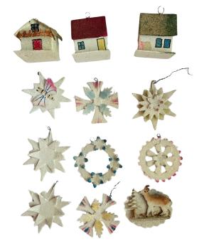 12 Cardboard ornaments, ca. 1930