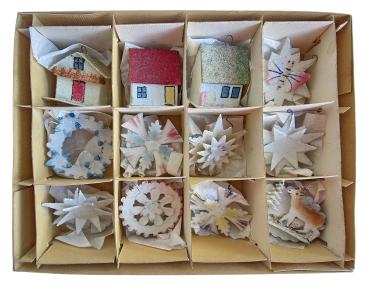 12 Cardboard ornaments, ca. 1930