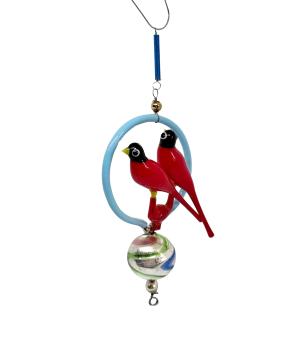 Gablonzer Glasornament,  2 Vögel im Ring