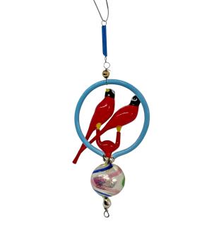 Gablonzer Glasornament,  2 Vögel im Ring