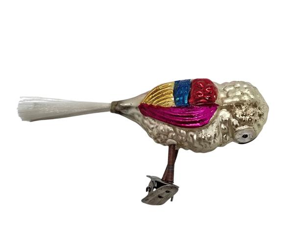 Glasornament,  Eule / Vogel auf Zwicker, ~ 1950