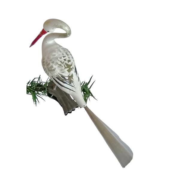 Glasornament,  Storch / Vogel auf Zwicker, ~ 1920