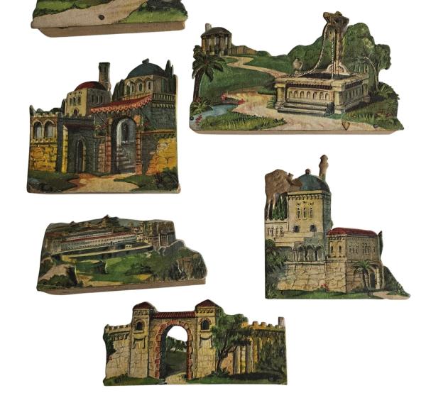 9 nativity scenes made of embossed lithographed cardboard, ~ 1900