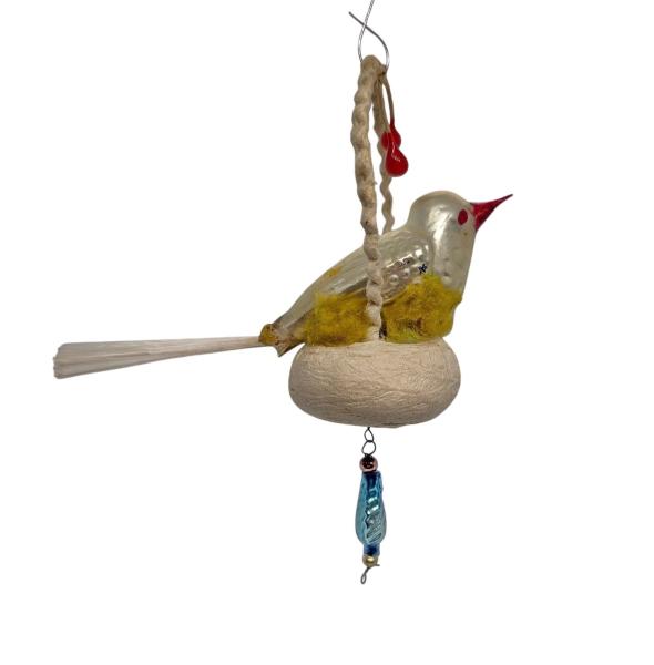 Glasornament,  Vogel im Nest aus Watte, ~ 1930