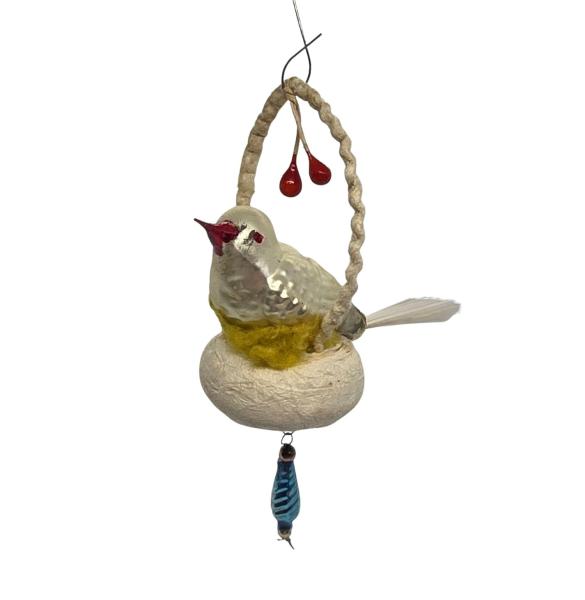 Glasornament,  Vogel im Nest aus Watte, ~ 1930