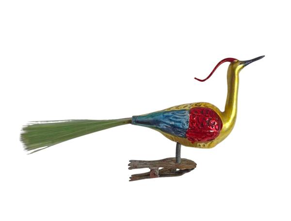 Glasornament,  Pfau / Vogel auf Zwicker, ~ 1930