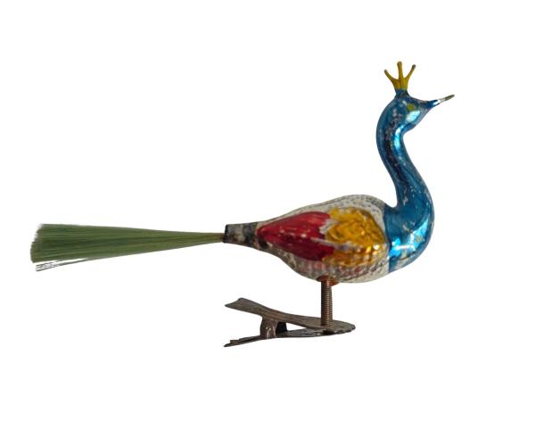 Glasornament,  Pfau auf Zwicker, ~ 1930