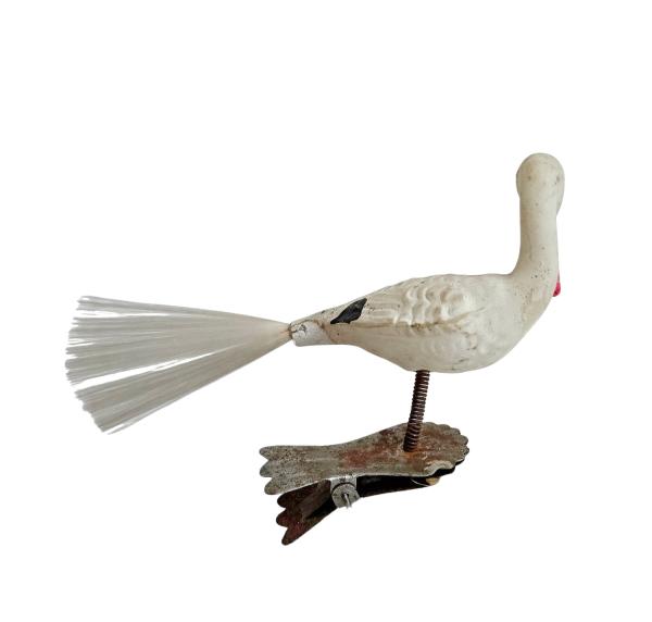 Glasornament, Storch / Vogel auf Zwicker, ~ 1930