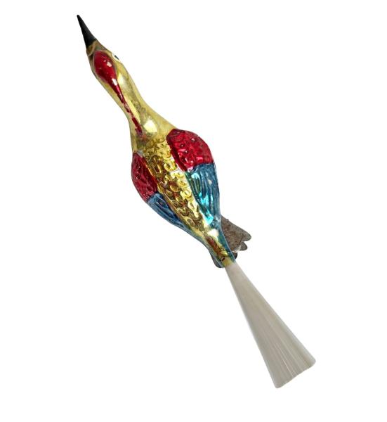 Glasornament,  Pfau / Vogel auf Zwicker, ~ 1930