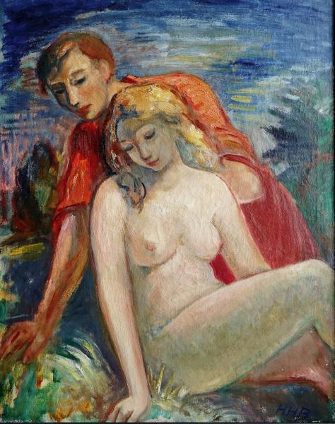 Nude / lovers, oil on canvas, ~ 1930s