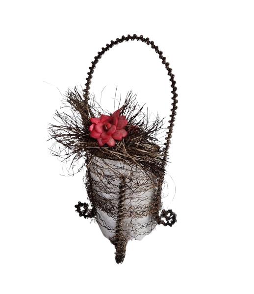 Wire wrapped flower basket ~ 1920