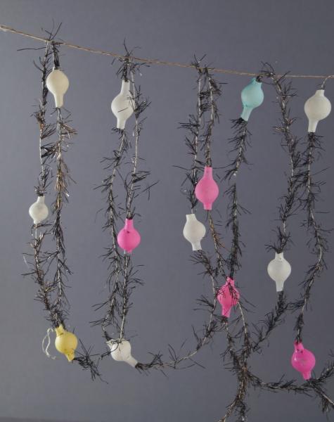 2 Tinsel Garlands with colorful Beads,  ca. 280 cm