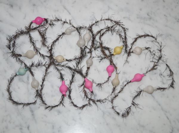 2 Tinsel Garlands with colorful Beads,  ca. 280 cm