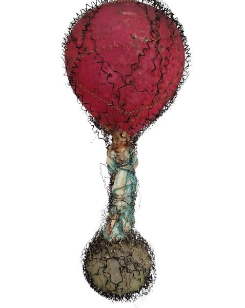 Wire wrapped Balloon with Angel scrap, ~ 1880 / 1900