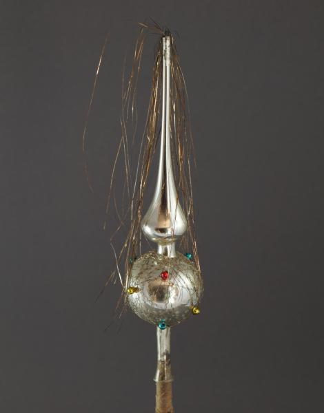 Antique wire wrapped mercury glass tree topper with tinsel, ~ 1930