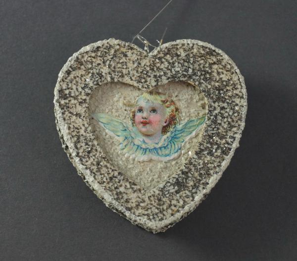 Cardboard ornament heart with angel scrap, ca. 1930