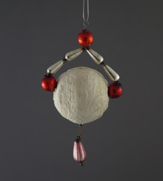 Spun cotton ball  with glass beads, ca. 1920