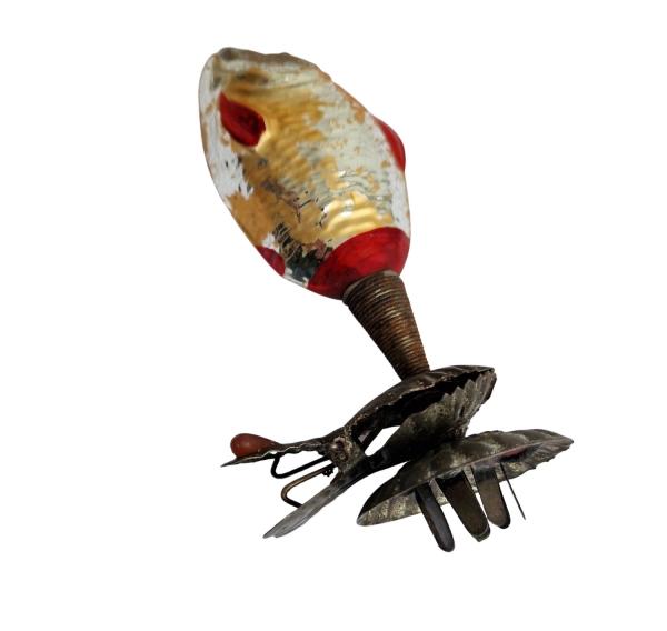 Candle Holder on Clip with  blown glass fish, ~ 1930
